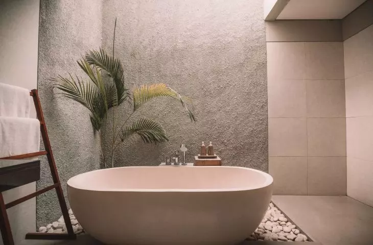 Palm tree will feel great in a humid and sunny bathroom