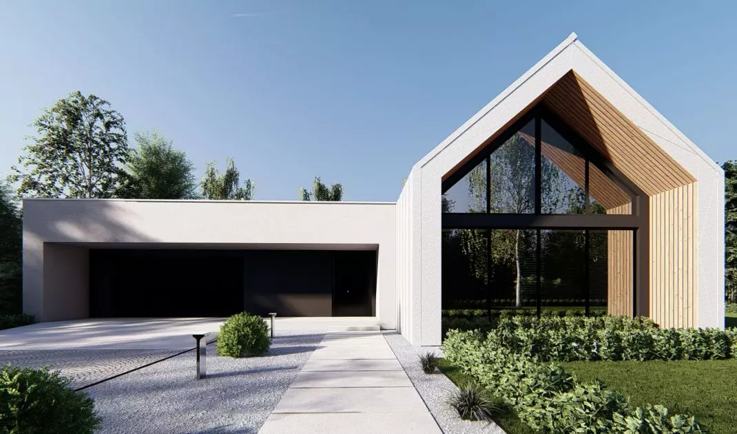 Modern and striking design of a house in the style of a modern barn