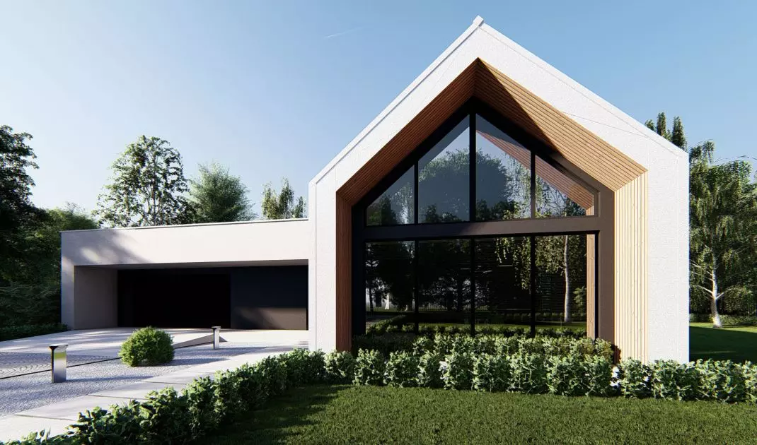 Modern and striking design of a house in the style of a modern barn