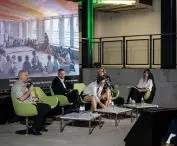 Discussion in the Generator from left: Huber Trammer, Bartłomiej Kisielewski, Dr. Małgorzata Hanzl, Dr. Katarzyna Zielonko-Jung and Małgorzata Tomczak