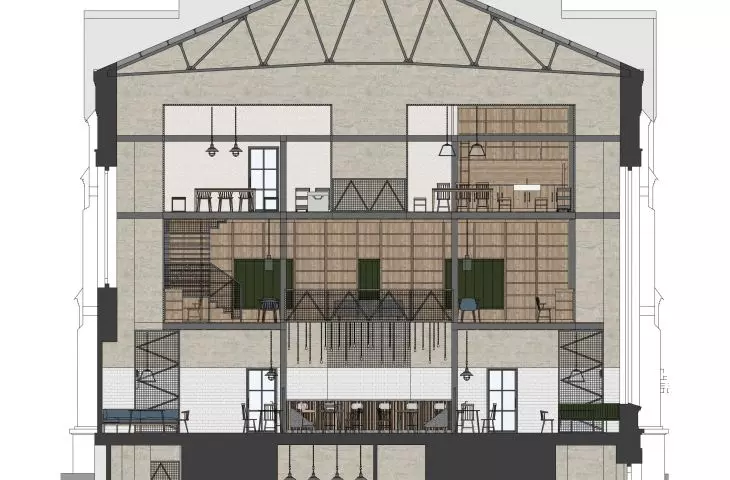 Design of the Ecological Artistic Manufactory, arrangement cross-section