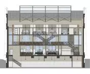 Design of the Ecological Artistic Manufactory, longitudinal section of the arrangement
