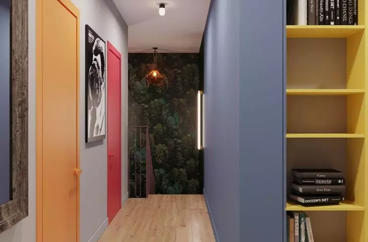 Hallway arranged by using a bold color scheme