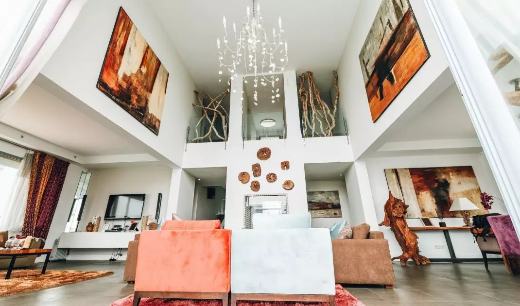 A large chandelier is great for tall rooms