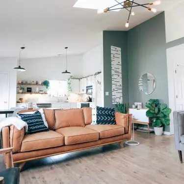 Brown sofa will be a perfect breakthrough of the interior in subdued colors