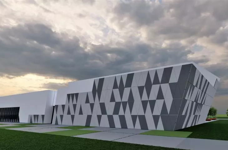 Projekt Ośrodka społeczno-kulturalnego w Czarnym Dunajcu, charakterystyczna elewacja