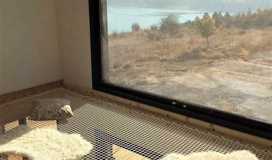 Hammock net stretched at window level