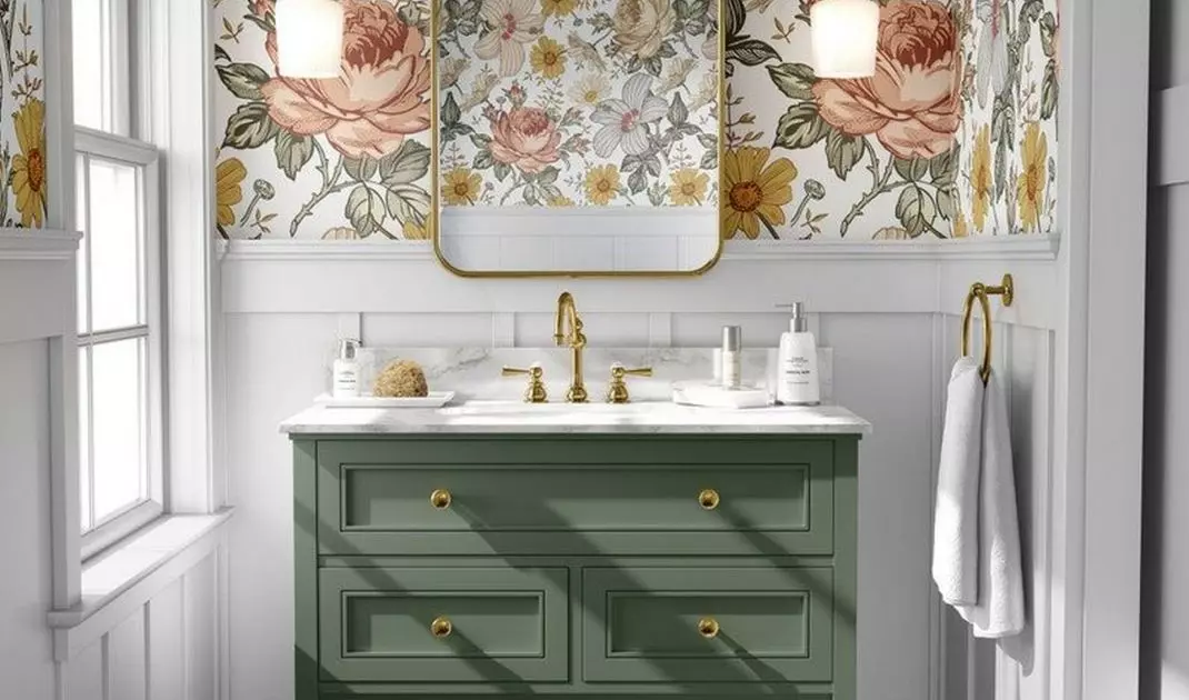 Wallpaper with a graphic floral motif