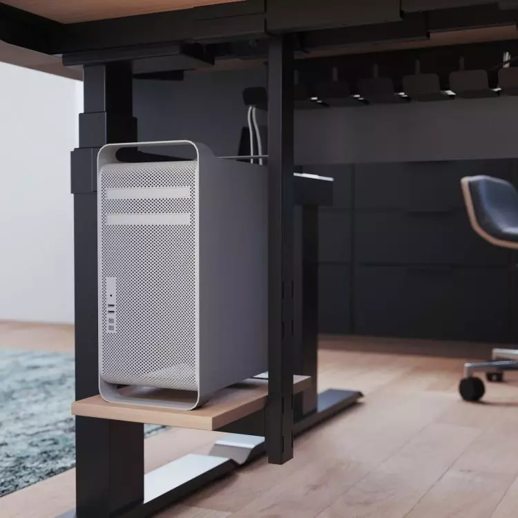 Suspending the computer above the floor reduces the risk of hitting and damaging it, and also makes cleaning easier