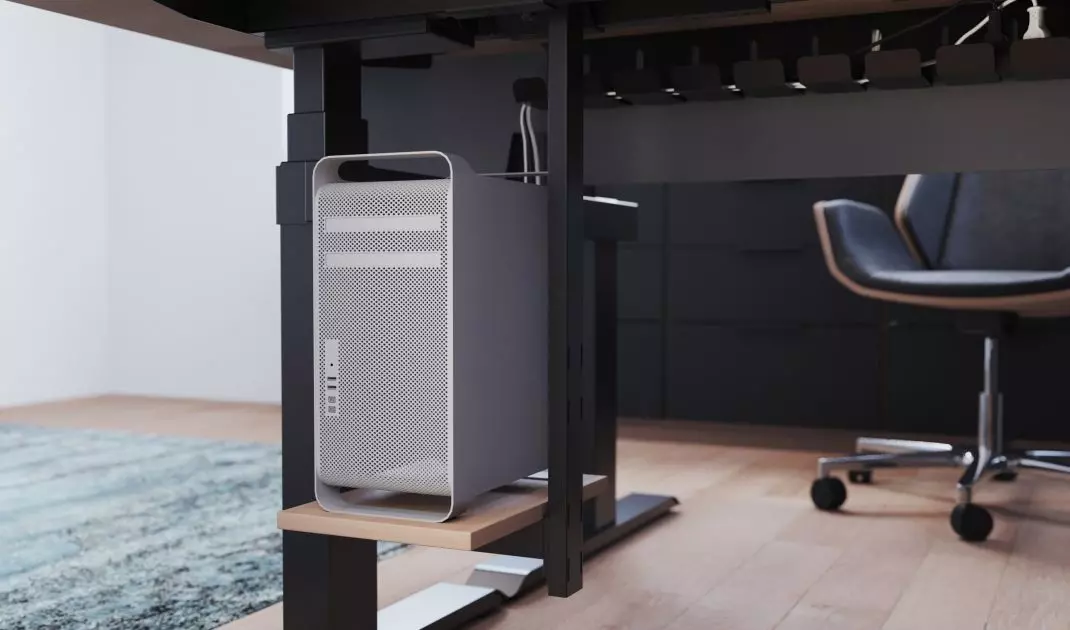 Suspending the computer above the floor reduces the risk of hitting and damaging it, and also makes cleaning easier