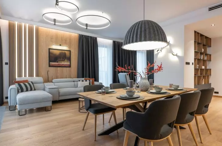dining room and sofa