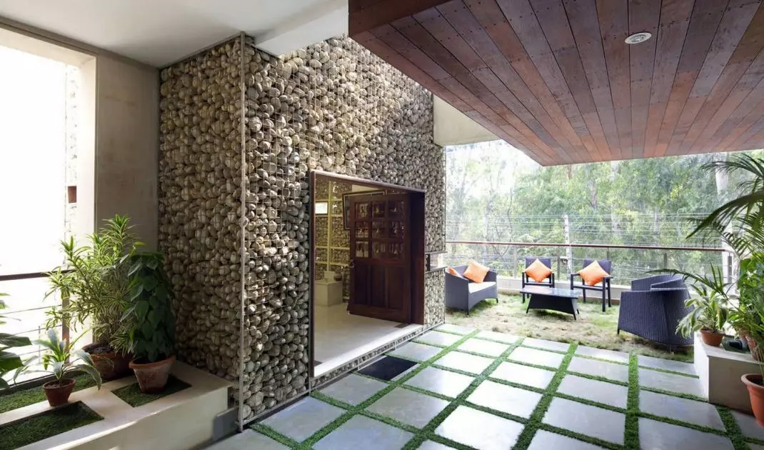 Gabion wall in the interior