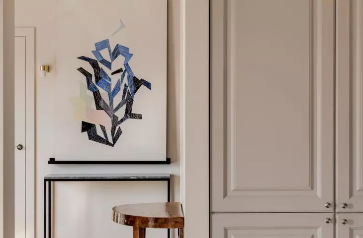The walls are decorated with art