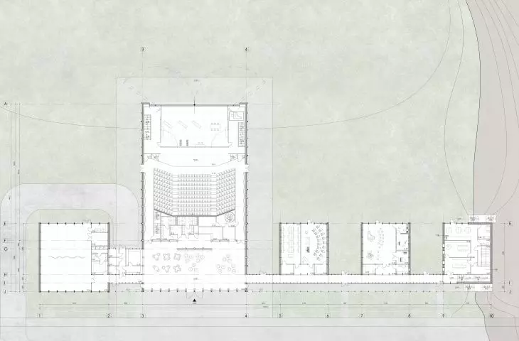 Project of the community center in Grojec, first floor plan