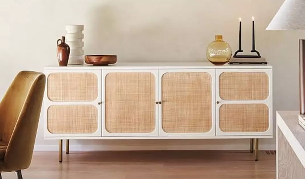 Chest of drawers with rattan doors