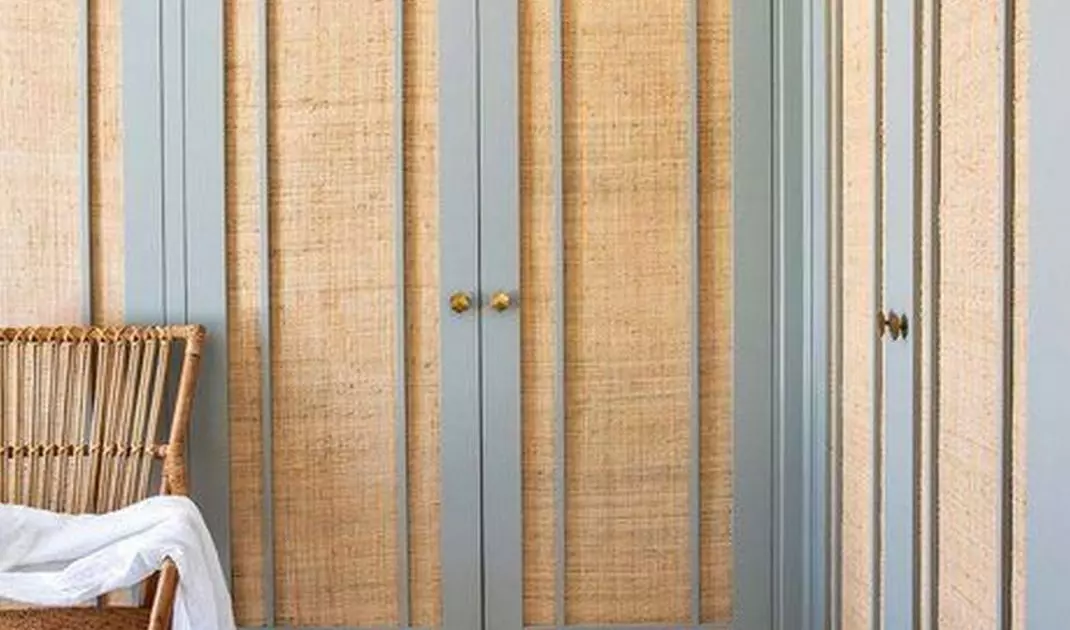 Rattan used in the built-in closets in the bedroom