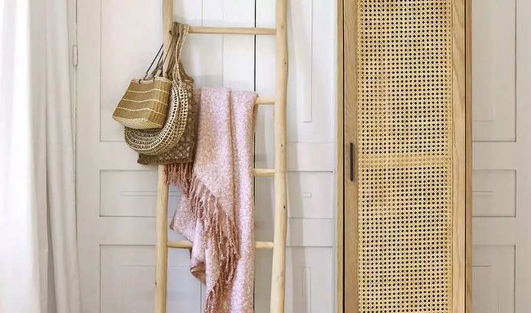 Narrow rattan bathroom cabinet