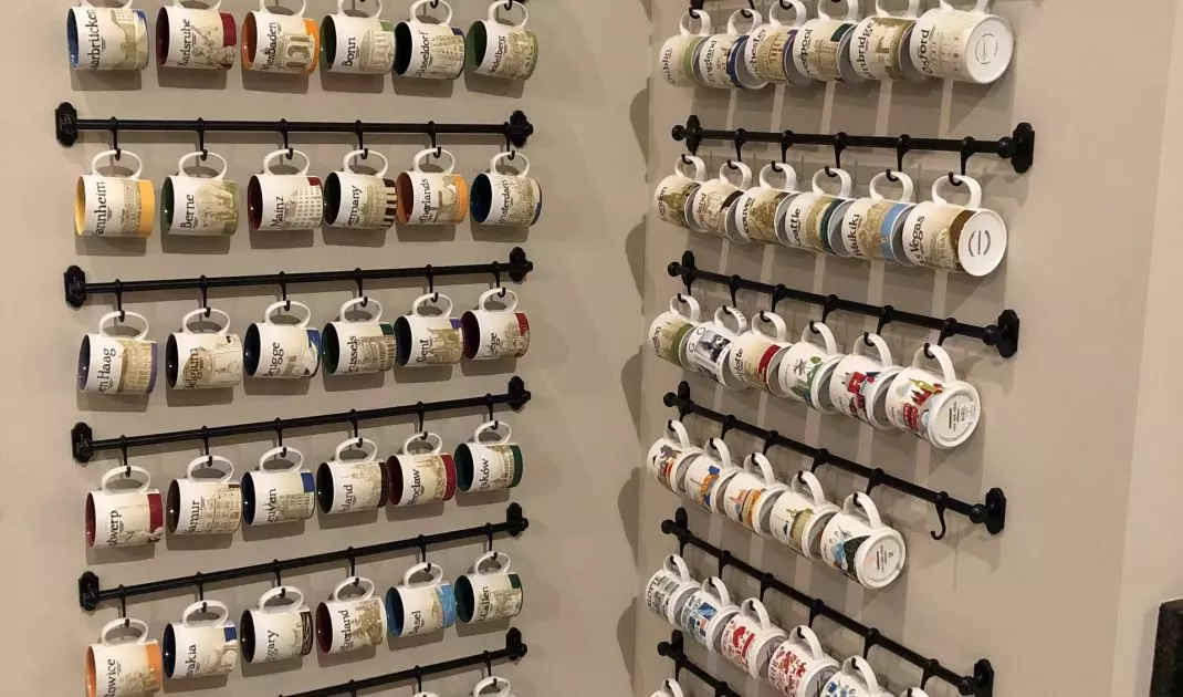 Mugs hung on hangers