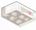 Axonometry of a classroom with a different arrangement of desks