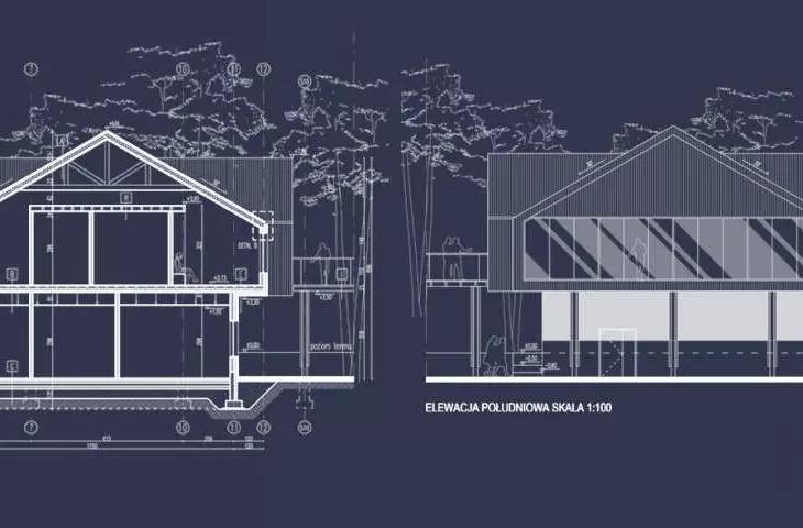 South elevation and B-B section of the science building