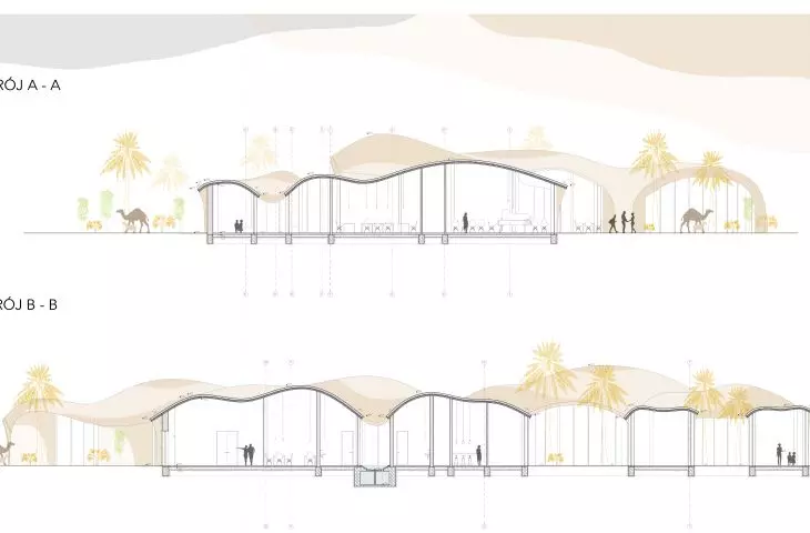 Cultural center project in Morocco, cross sections
