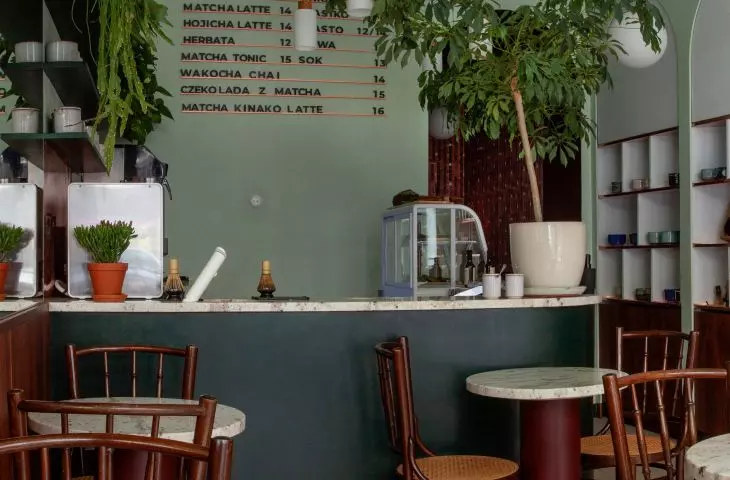 The interior of the premises is sunk in a light shade of green