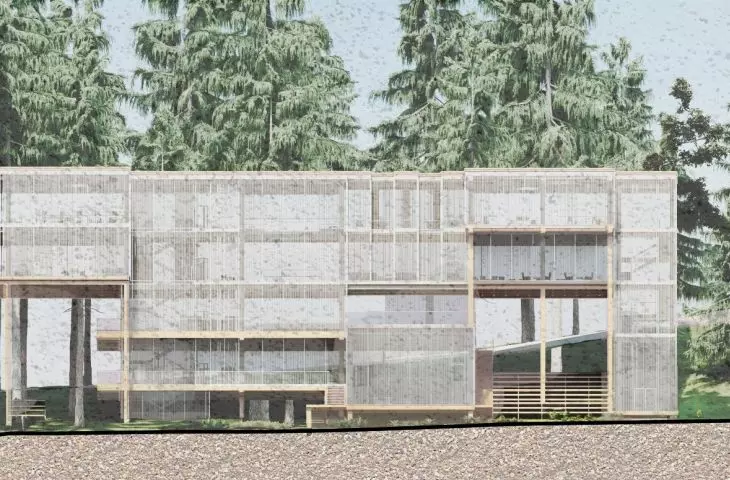 The structure of the library was made of glulam and ropes