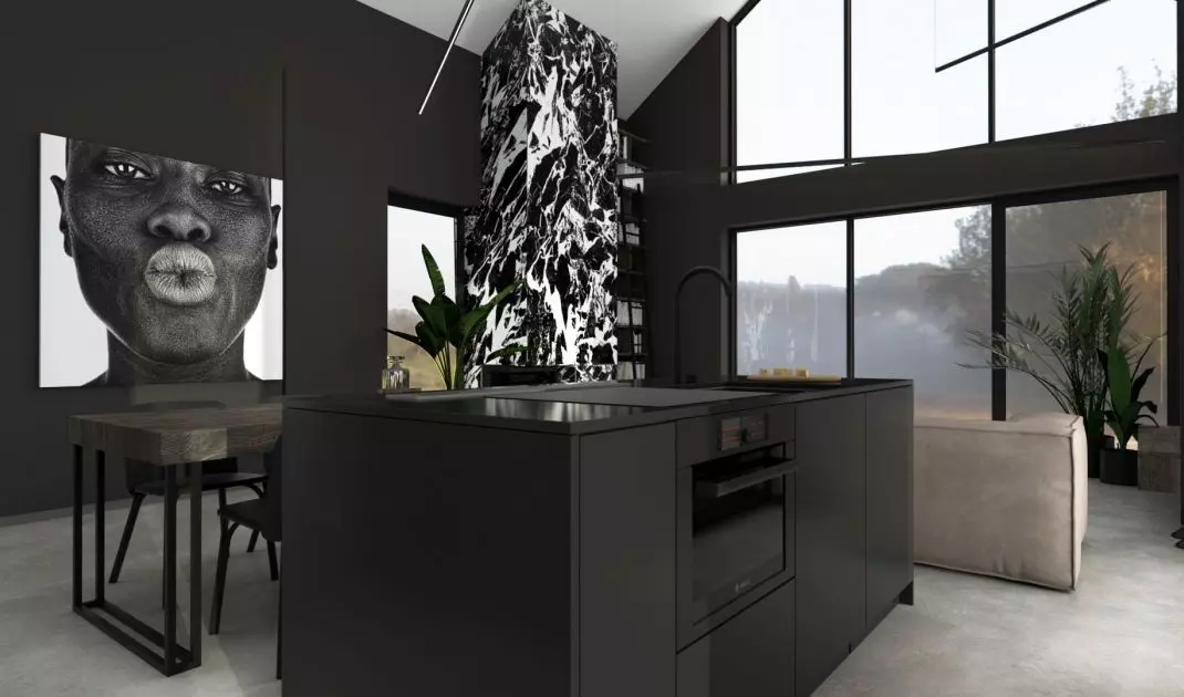 Kitchen island in dark tones