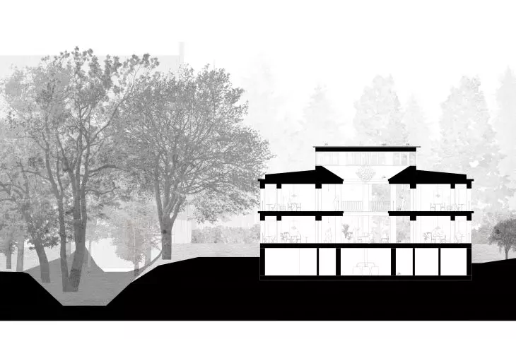 Project of the Rest House in Sandomierz, cross-section A-A