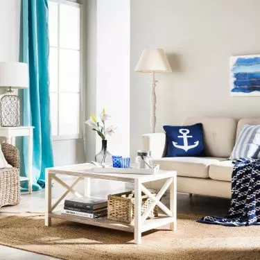 Rattan and wicker work well with the nautical color palette