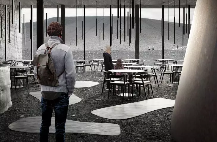 Interior of the cafe overlooking the volcano