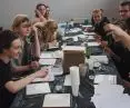Project participants during the creation of their mosaics
