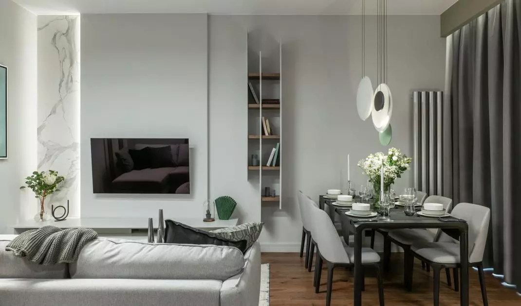 Living room and dining room