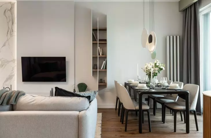 Living room and dining room