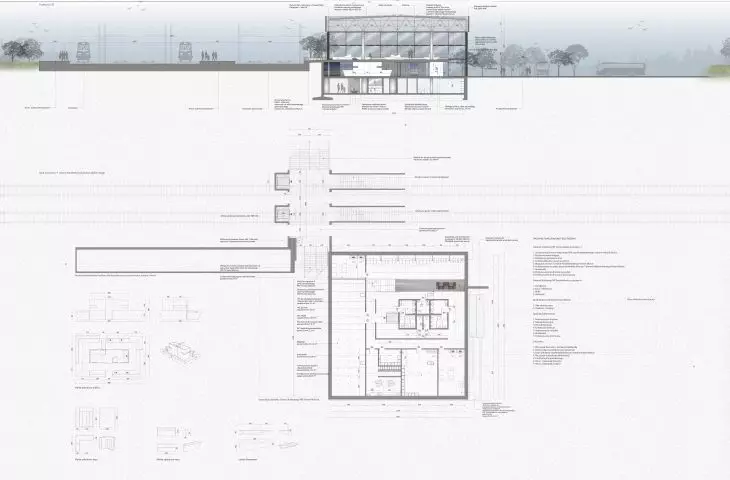 Projekt modernizacji dworca Tarnów-Mościce, przekrój D-D, rzut poziomu -1