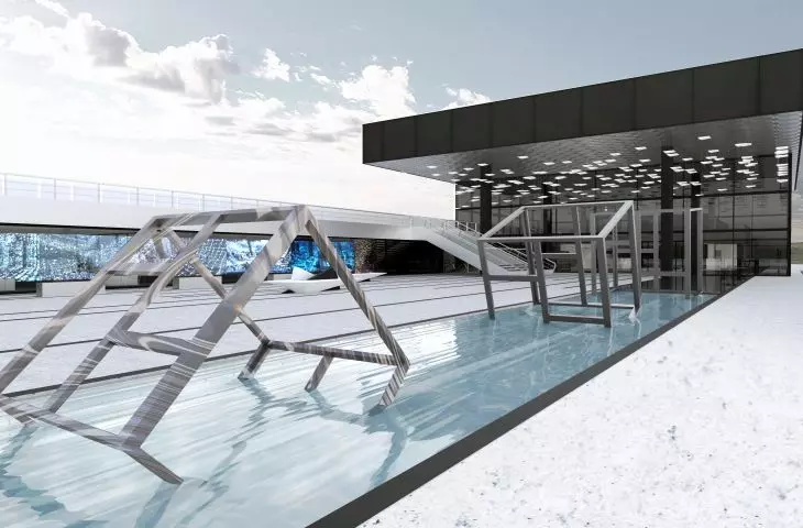 Sculptural installation in front of the station building
