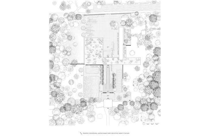 fragment środowiska ukształtowanego przez architekta, nakryty dachem