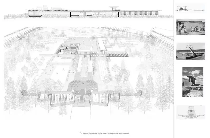 fragment środowiska ukształtowanego przez architekta, nakryty dachem