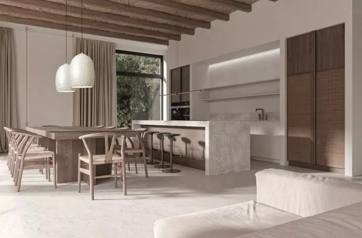 Dining room and kitchen