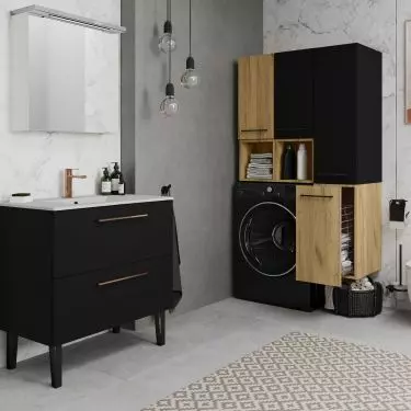 The right cabinets will help hide the washing machine