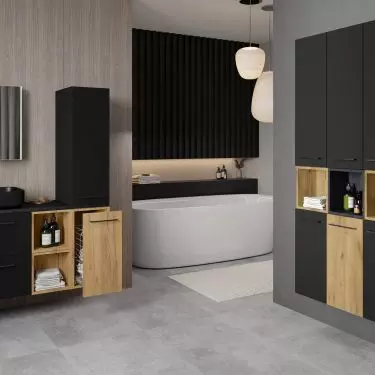 Suspended cabinets make cleaning easier 