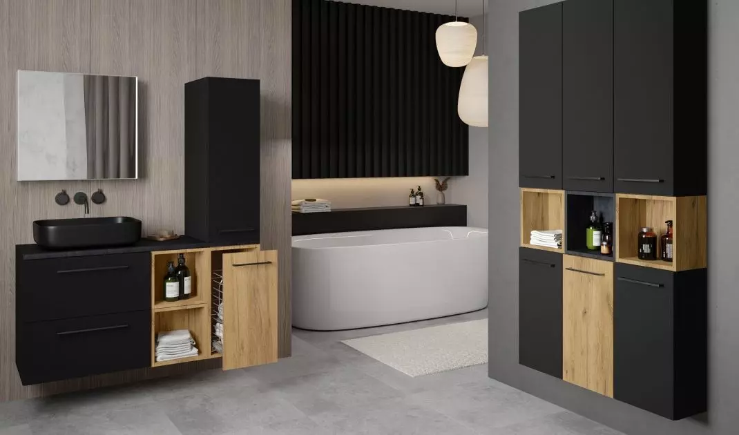 Suspended cabinets make cleaning easier 
