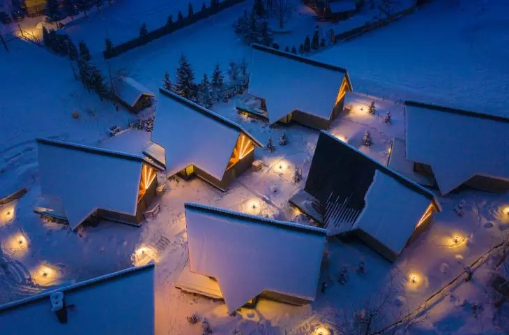 Illuminated settlement in winter