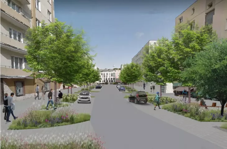 Visualization of Obrońców Wybrzeza Street after changes made under the KLIMATyczne Centrum project