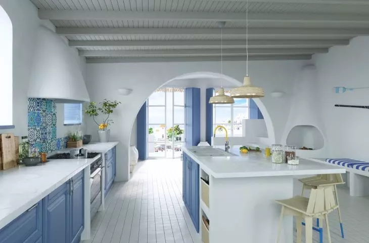 Kitchen island with lemon Zumba sink faucet