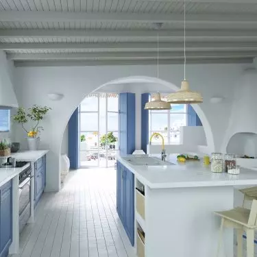 Kitchen island with lemon Zumba sink faucet
