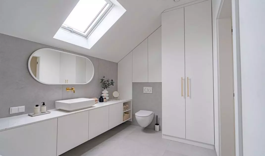 A high closet hides the laundry room