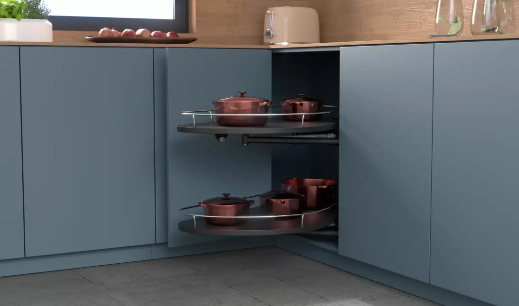 The corners have a not-too-high rail, which protects products from slipping and falling