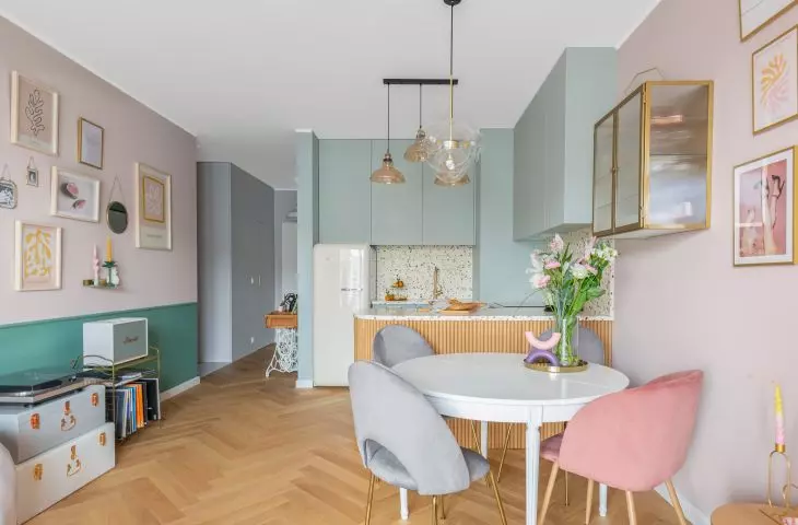 Living area overlooking the kitchens
