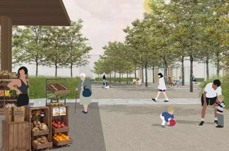 The pavilions on the new Dabrowski Square,